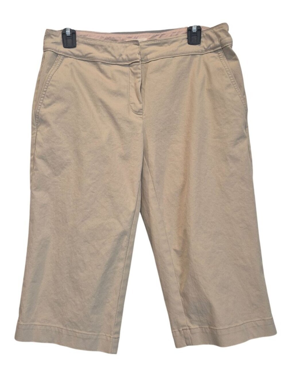 Eileen Fisher Beige Organic Cotton Spandex Cropped Pants Classic Casual Small